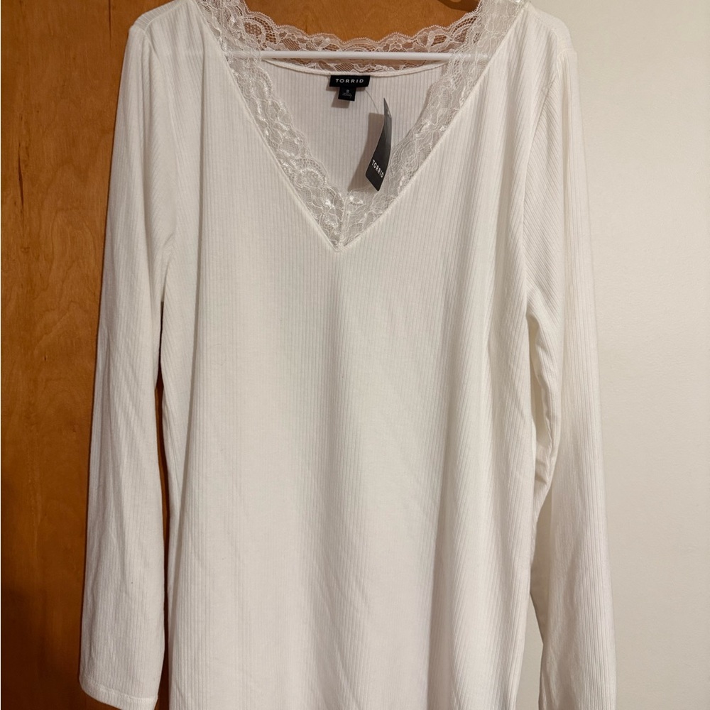 Torrid White Long Sleeve Lace V-Neck Top